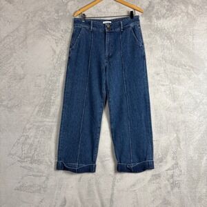 FRAME Lago Di Como Blue Wide Leg High Rise Seamed Cuffed Jeans Size 29 Western
